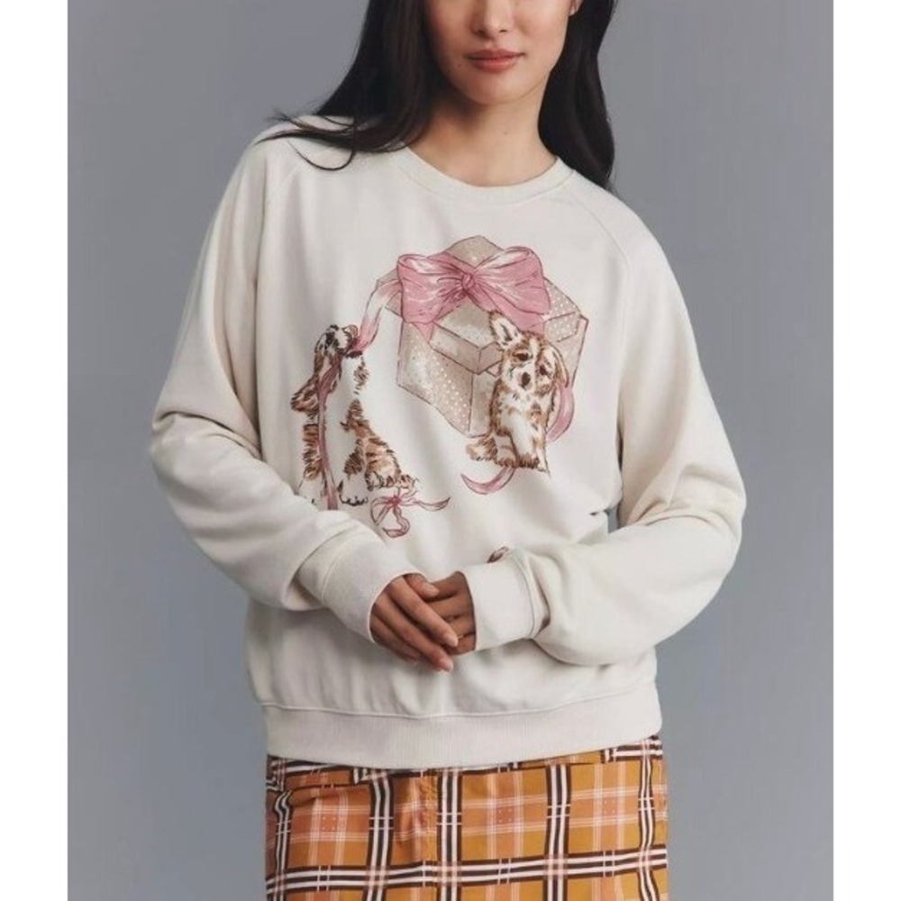 Maeve Anthropologie Cream Animal Friends Graphic Sweatshirt XL